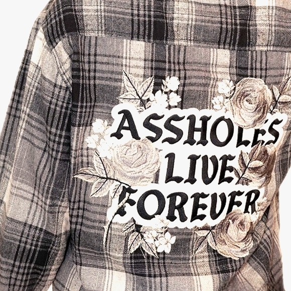 🆕️ Assholes Live Forever Women's Rose Flannel Graphic Shirt - Picture 2 of 12